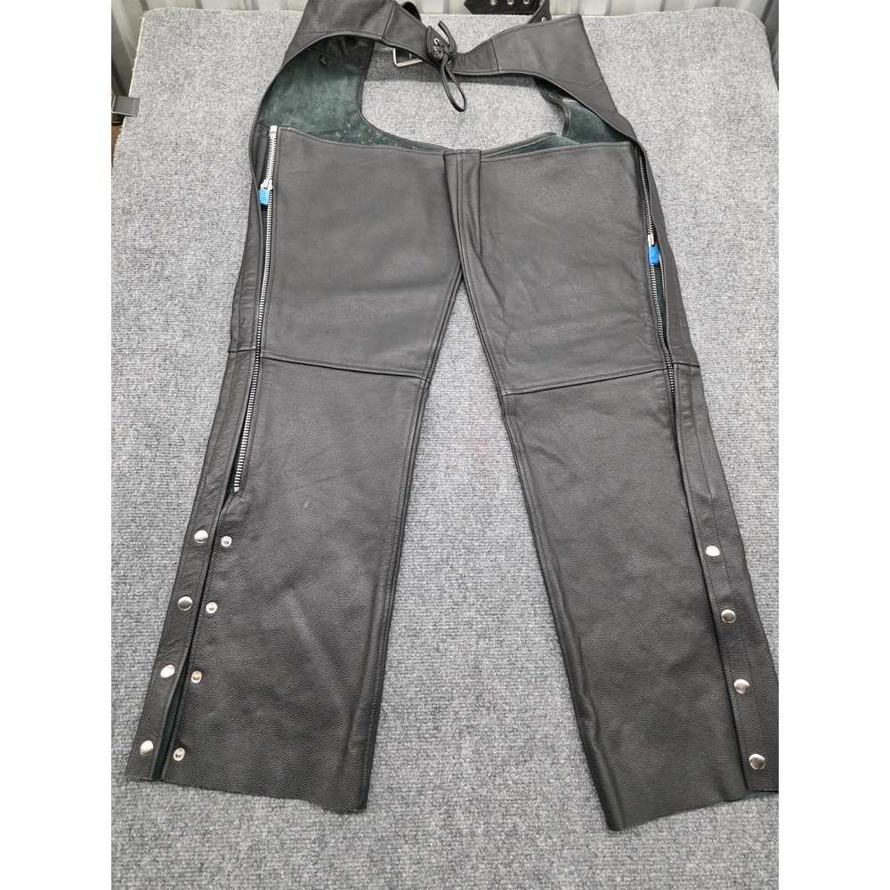 Wilsons Leather Chaps Mens L Black Biker Motorcycle Riding Pants Lace Up Waist